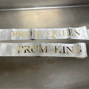 Formal Supplies Ivory w/ Gold Lettering Prom Queen and Prom King Sash Set - NWT